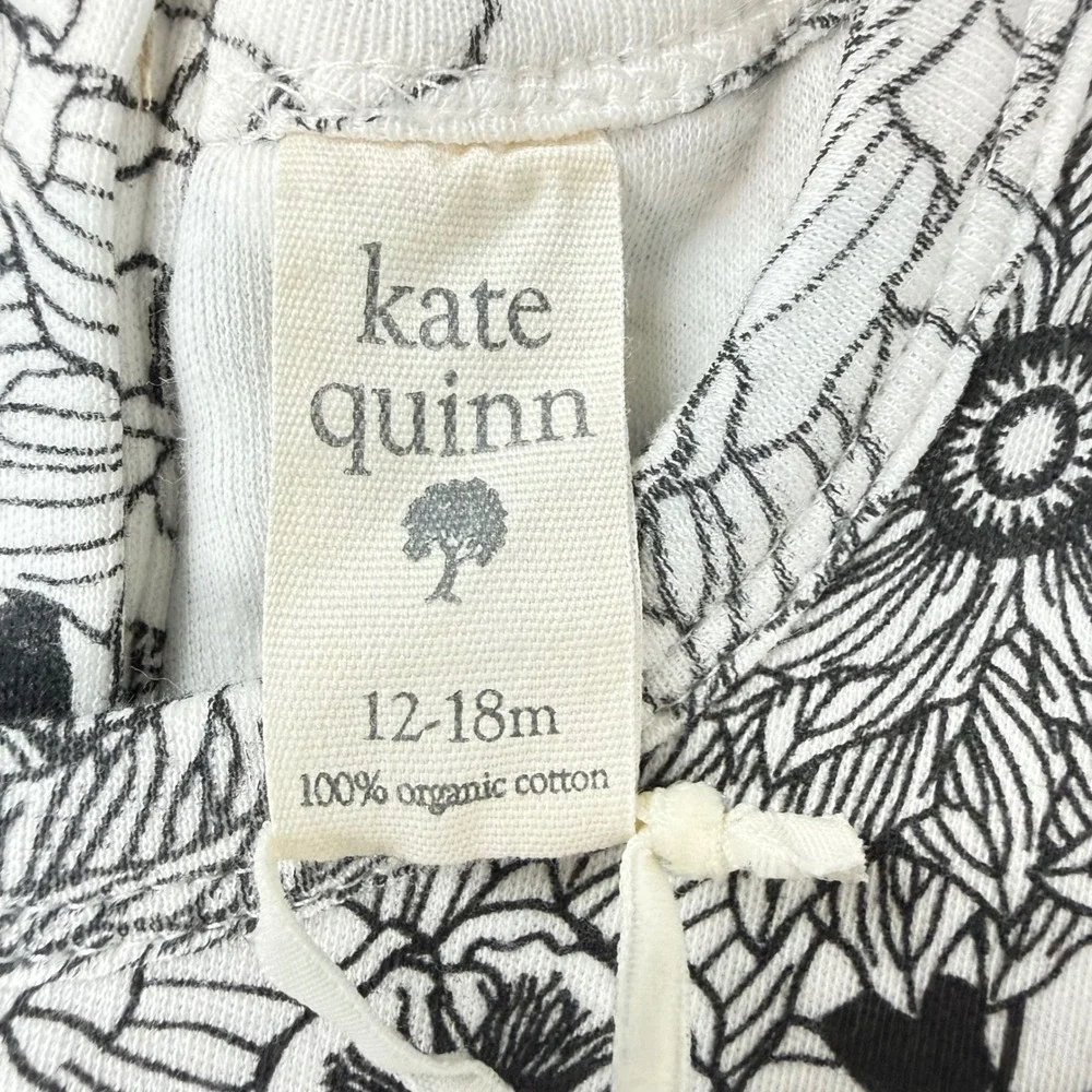 Kate Quinn 12-18M Organic Cotton Floral Ruffle Long Sleeve Bodysuit Black White